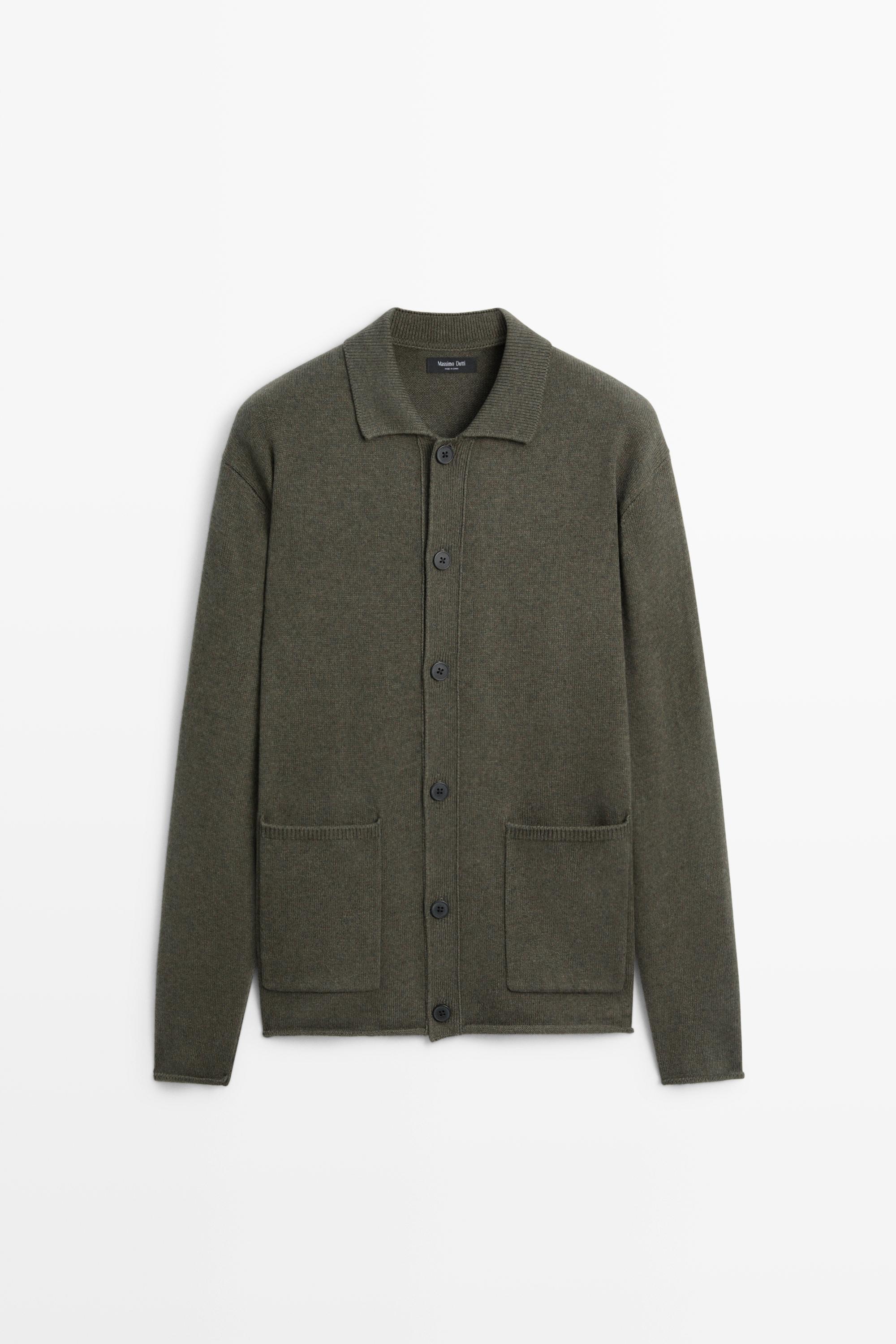 Cardigan en maille à col polo laine mélangée